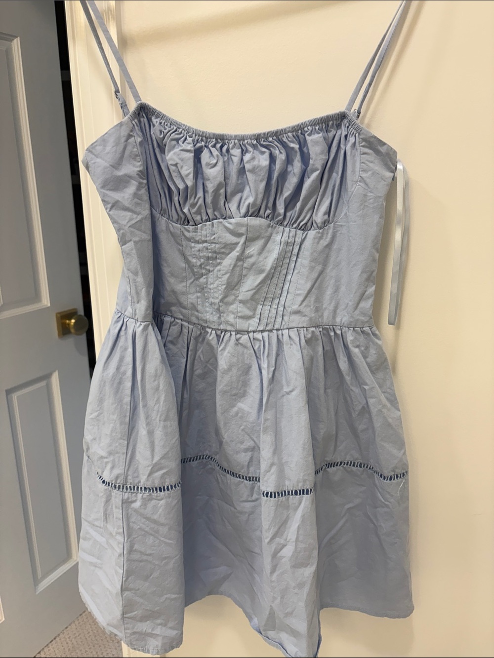 Billy J Light Blue Mini sundress Dress with adjustable Spaghetti Straps.